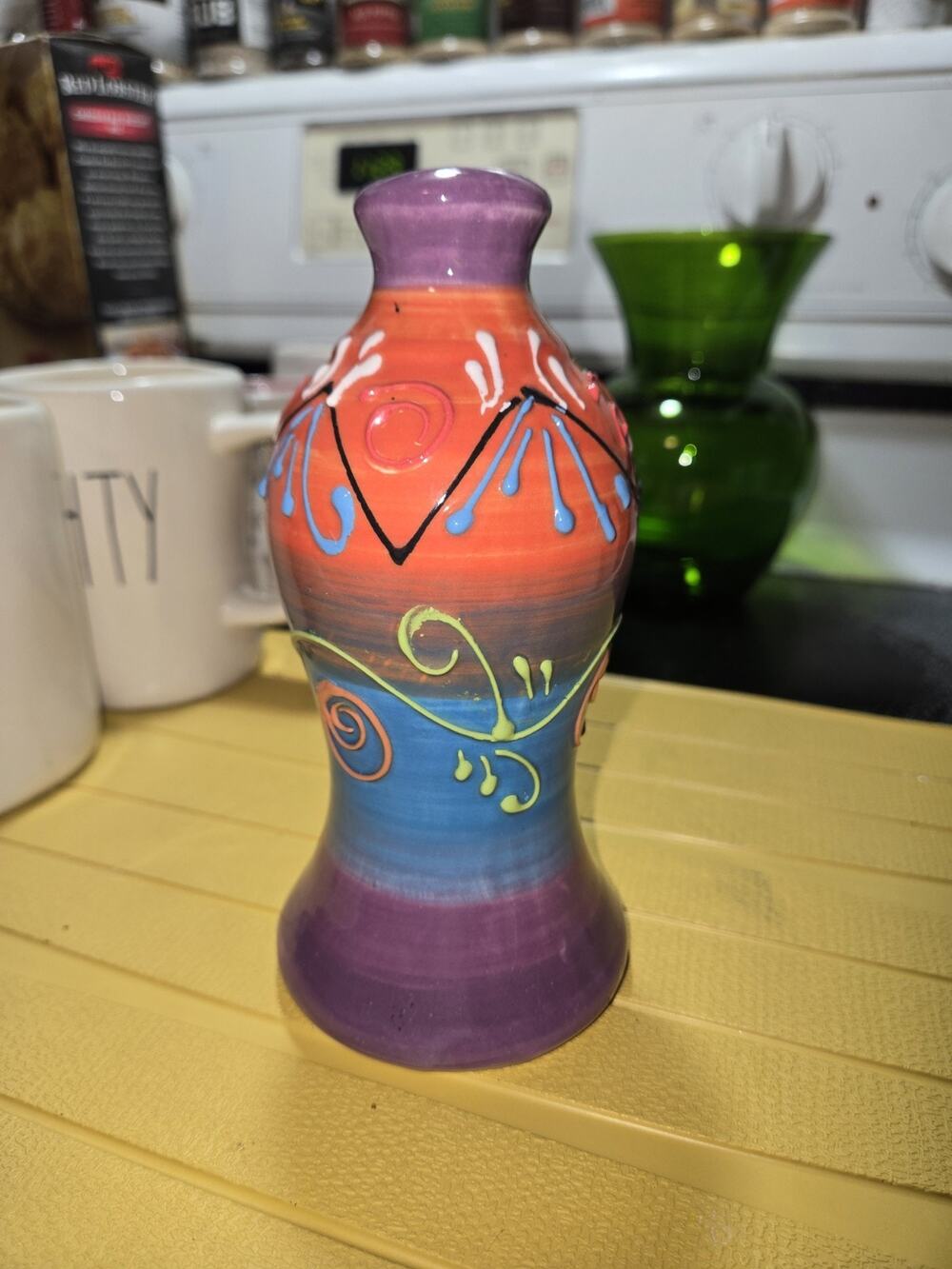 Handpainted Multicolor Ceramic Vase Abstract Swirl Decor Printed Backstamp Spain